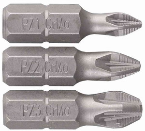Набор ЗУБР Биты "МАСТЕР" кованые, хромомолибденовая сталь, тип хвостовика C 1/4", 25мм, PZ1, PZ2, PZ3, 3 предмета в Кирове